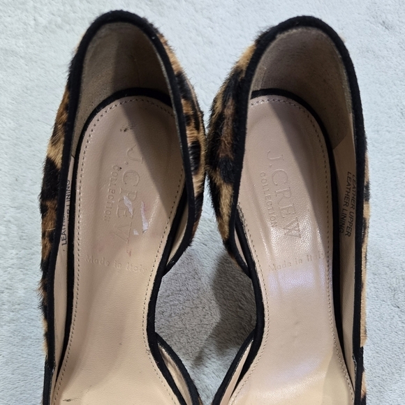 J. Crew Collection Calf Hair Leather Leopard Print Half D'Orsay Kitten Heels - Picture 3 of 13